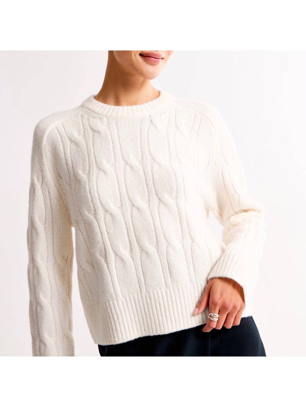 Abercrombie & Fitch Madeline Cable Crew Sweater Ivory Size Small